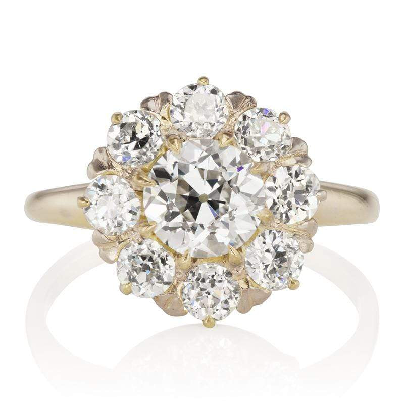 Vintage White & Yellow Gold Cluster Engagement Ring
