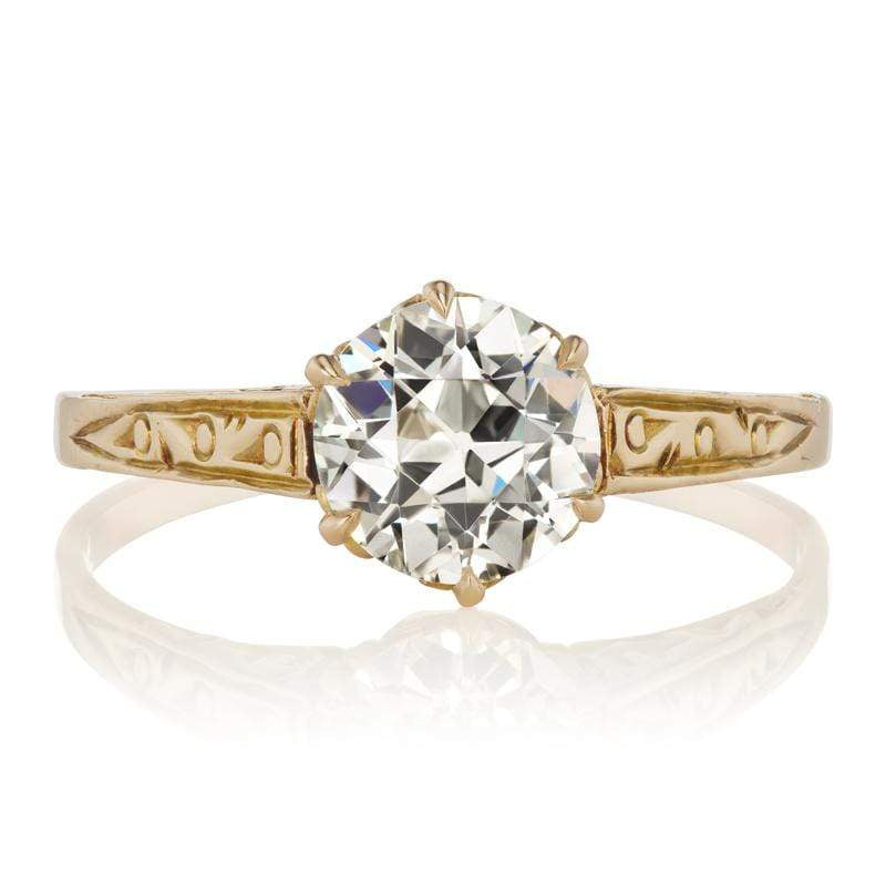 Vintage Solitaire Engagement Ring with Engraved Band