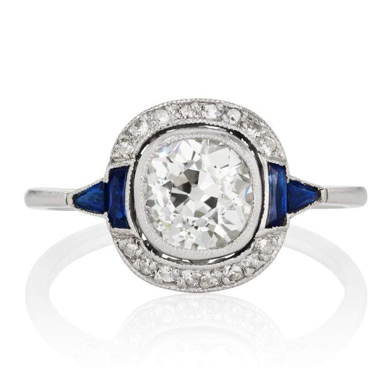 Diamond & Sapphire Bezel Halo Engagement Ring | Victor Barbone