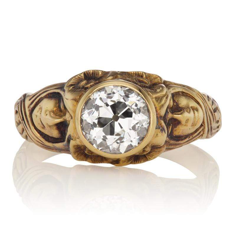 Art Nouveau Engraved Diamond Engagement Ring