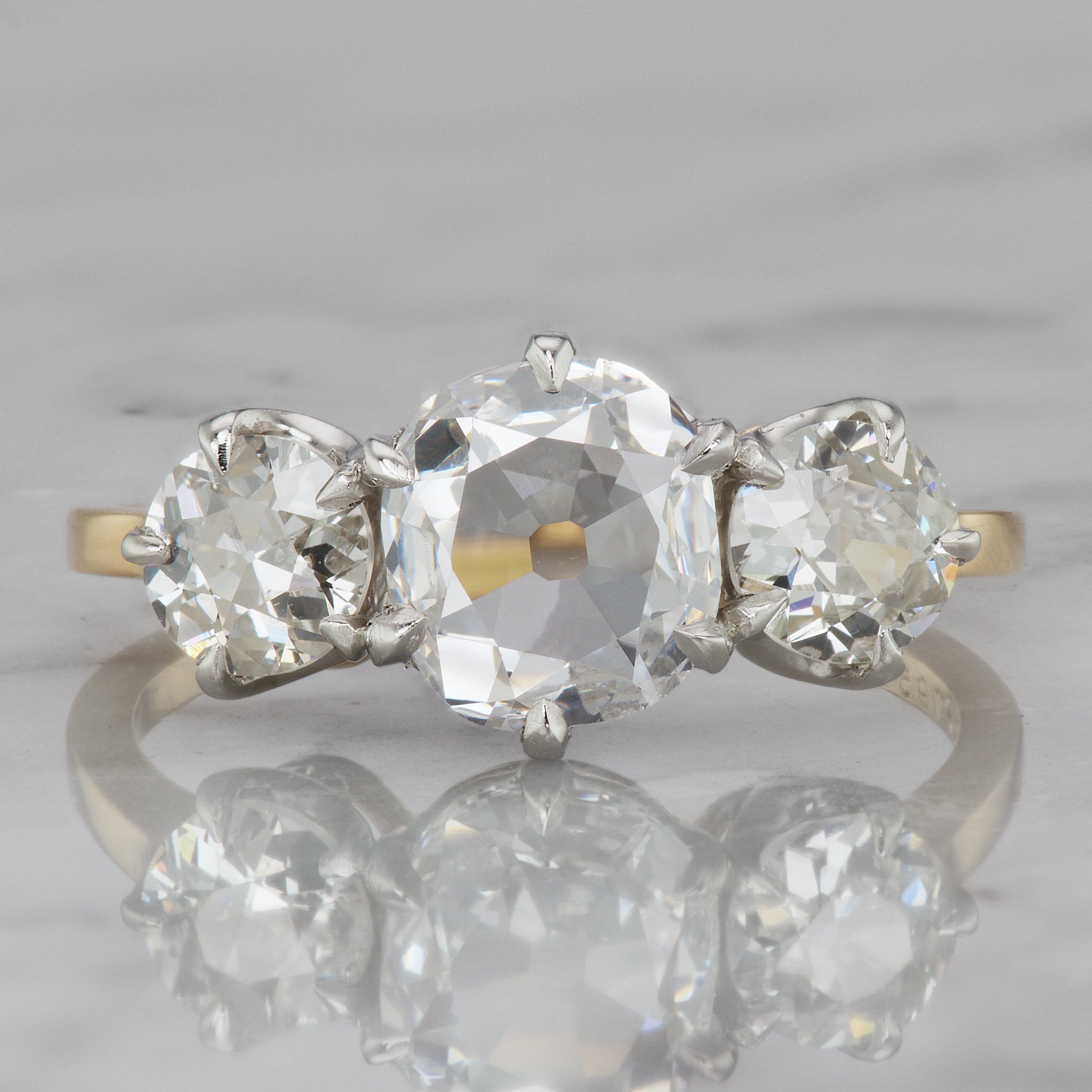 Two Tone Three Stone Engagement Ring | Victor Barbone