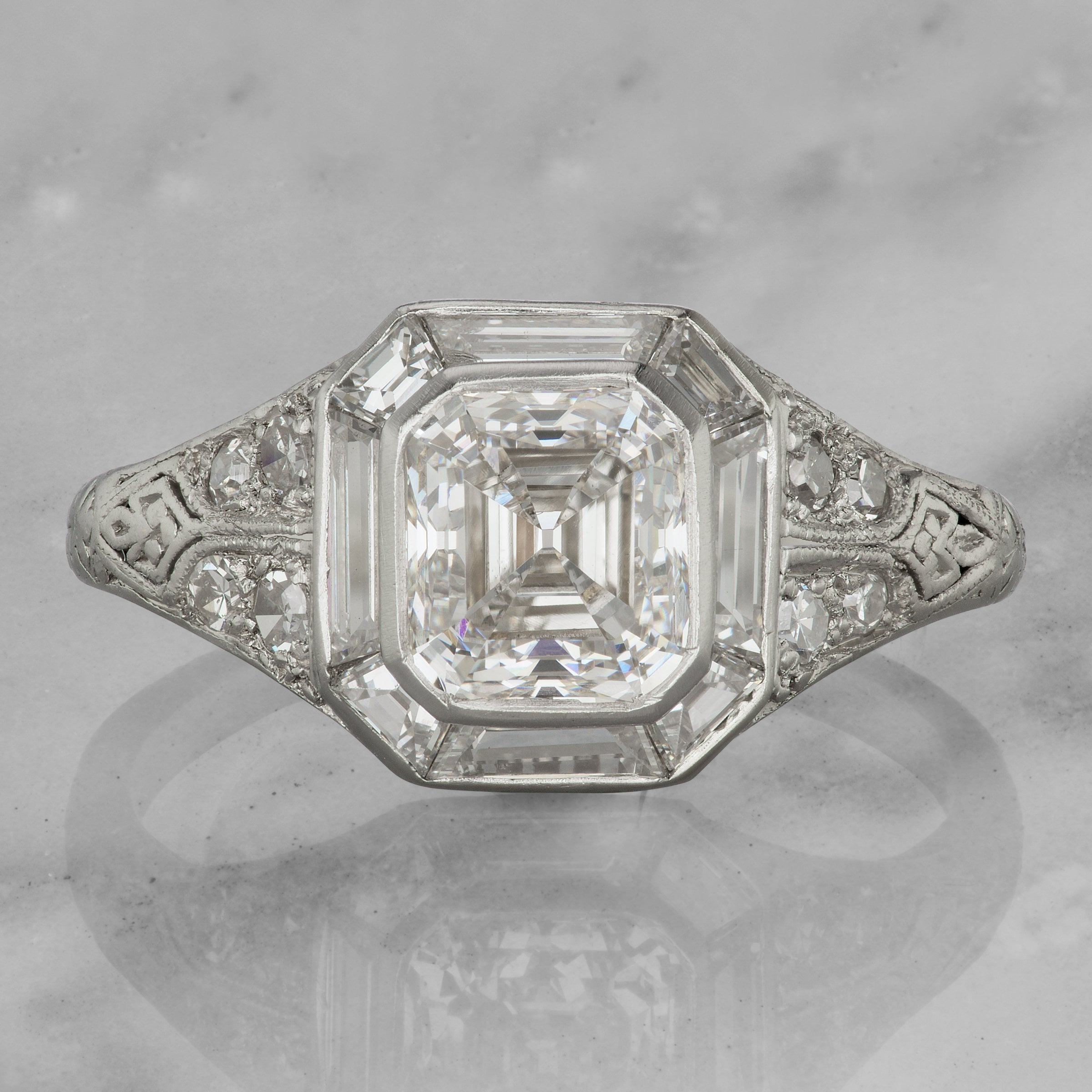 Asscher Cut Halo Diamond Engagement Ring Circa 1925 | Victor Barbone