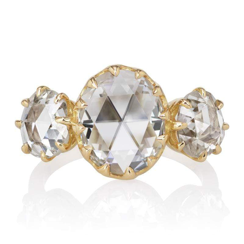 Oval Rose Cut Three Diamond Engagement Ring