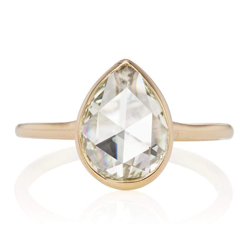 1.34ct Pear Rose Cut Diamond Solitaire Engagement Ring