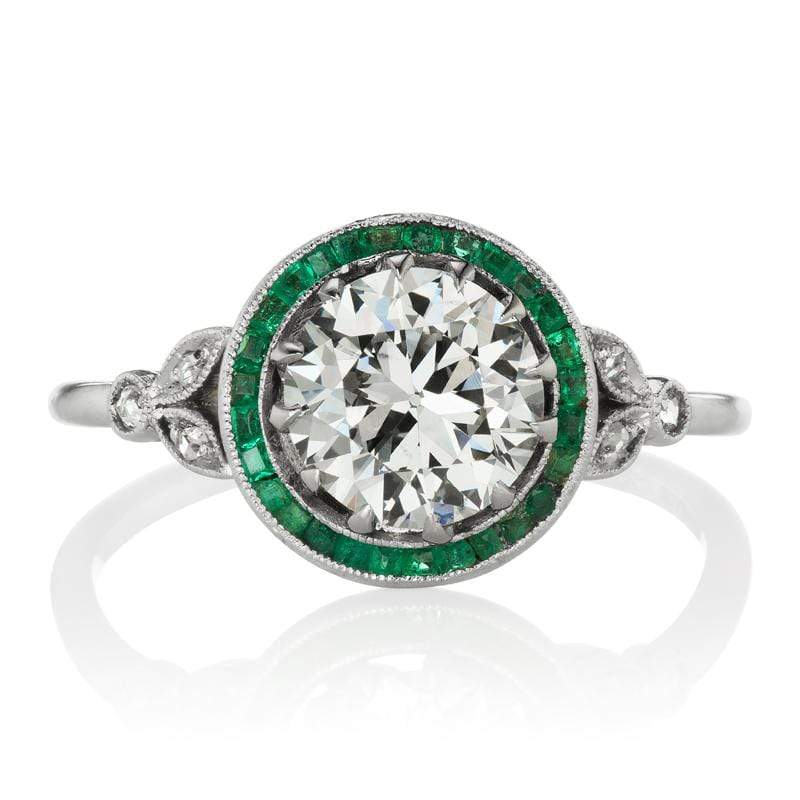 1.35 ct Diamond Engagement Ring With Emerald Halo | Victor Barbone