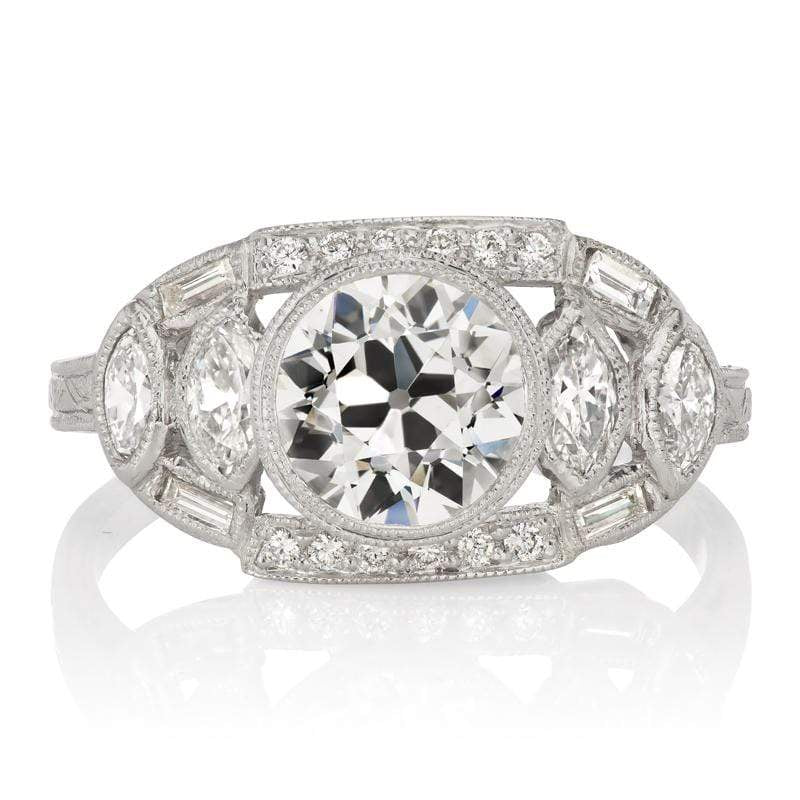 Art Deco Bezel Set Old European Cut Engagement Ring with Filigree