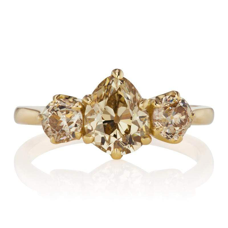 Brown Pear Cut Diamond Engagement Ring with Side Stones