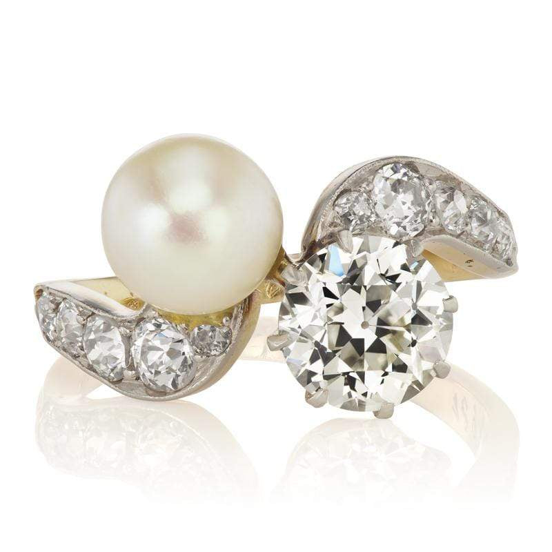 Antique Diamond & Pearl Toi et Moi Engagement Ring