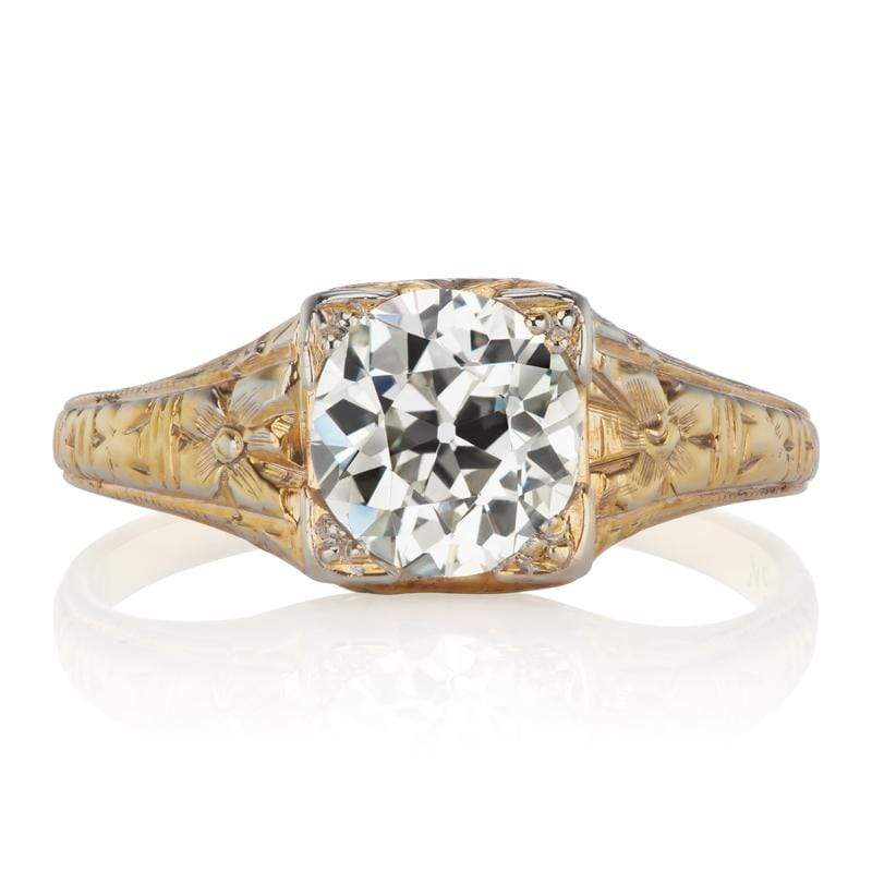 Vintage Flower Band Diamond Engagement Ring