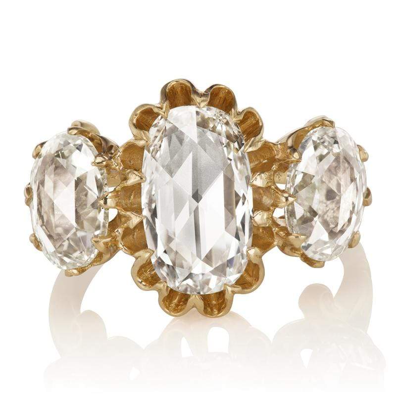 Victorian 3 Stone Oval Rose Cut Diamond Engagement Ring