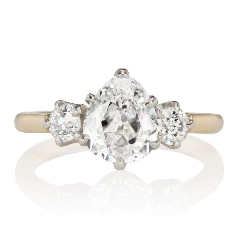 Antique Pear Cut Engagement Ring with Side Stones