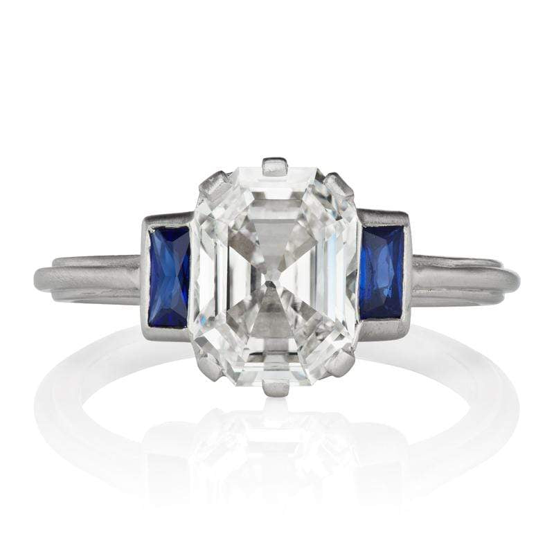 Asscher Cut Engagement Ring with Sapphire Side Stones