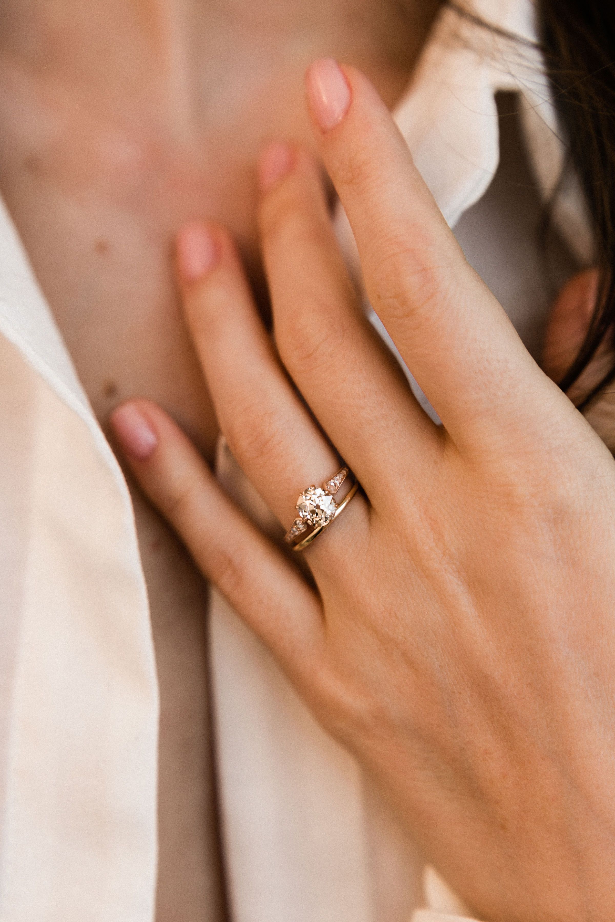 1.55ct Old Mine Cut Diamond 18k Rose Gold Diamond Engagement Ring