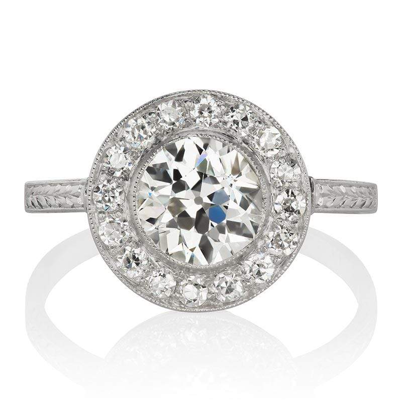 Vintage Bezel Set Diamond Halo Engagement Ring