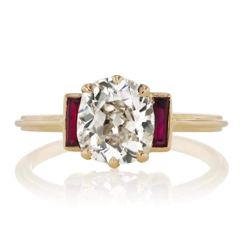 1.56 ct Diamond Engagement Ring with Bezel Set Rubies