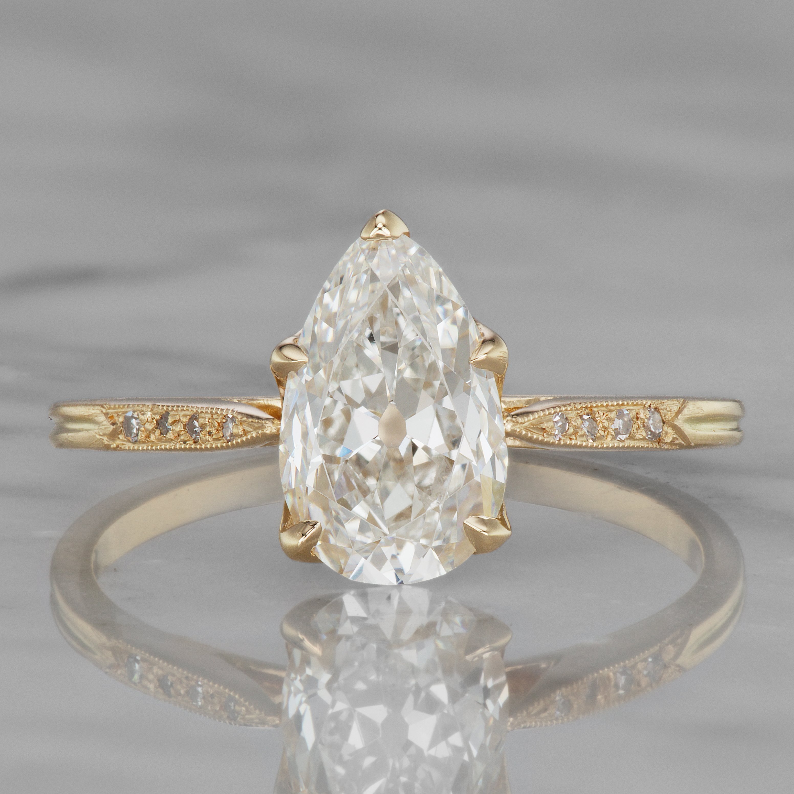 Antique Pear Engagement Ring With Side Stones | Victor Barbone