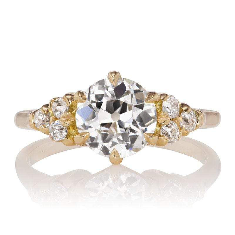 Bright 1.58ct Diamond Ring with Antique Diamonds on Each Side