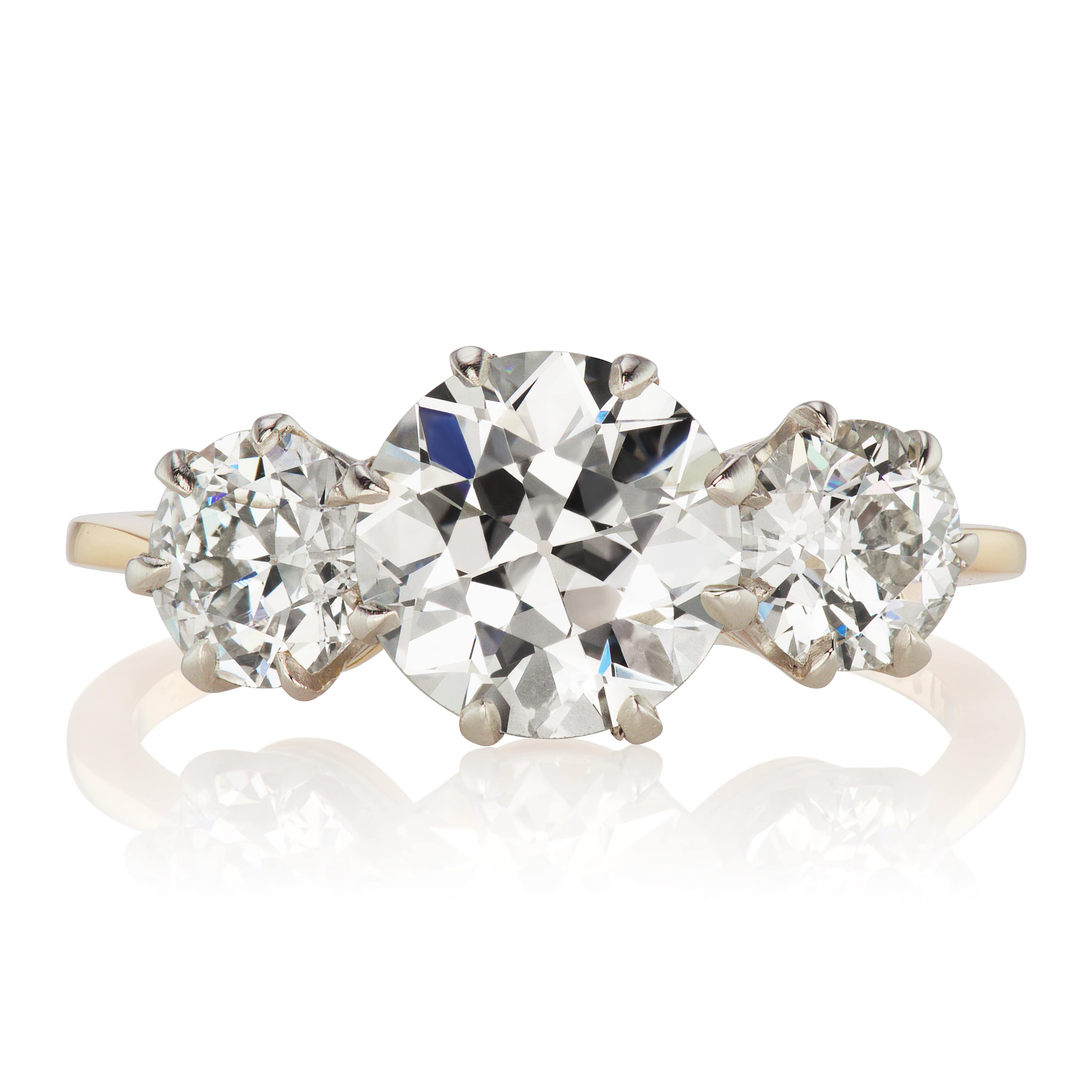 Two Tone Three Diamond Engagement Ring