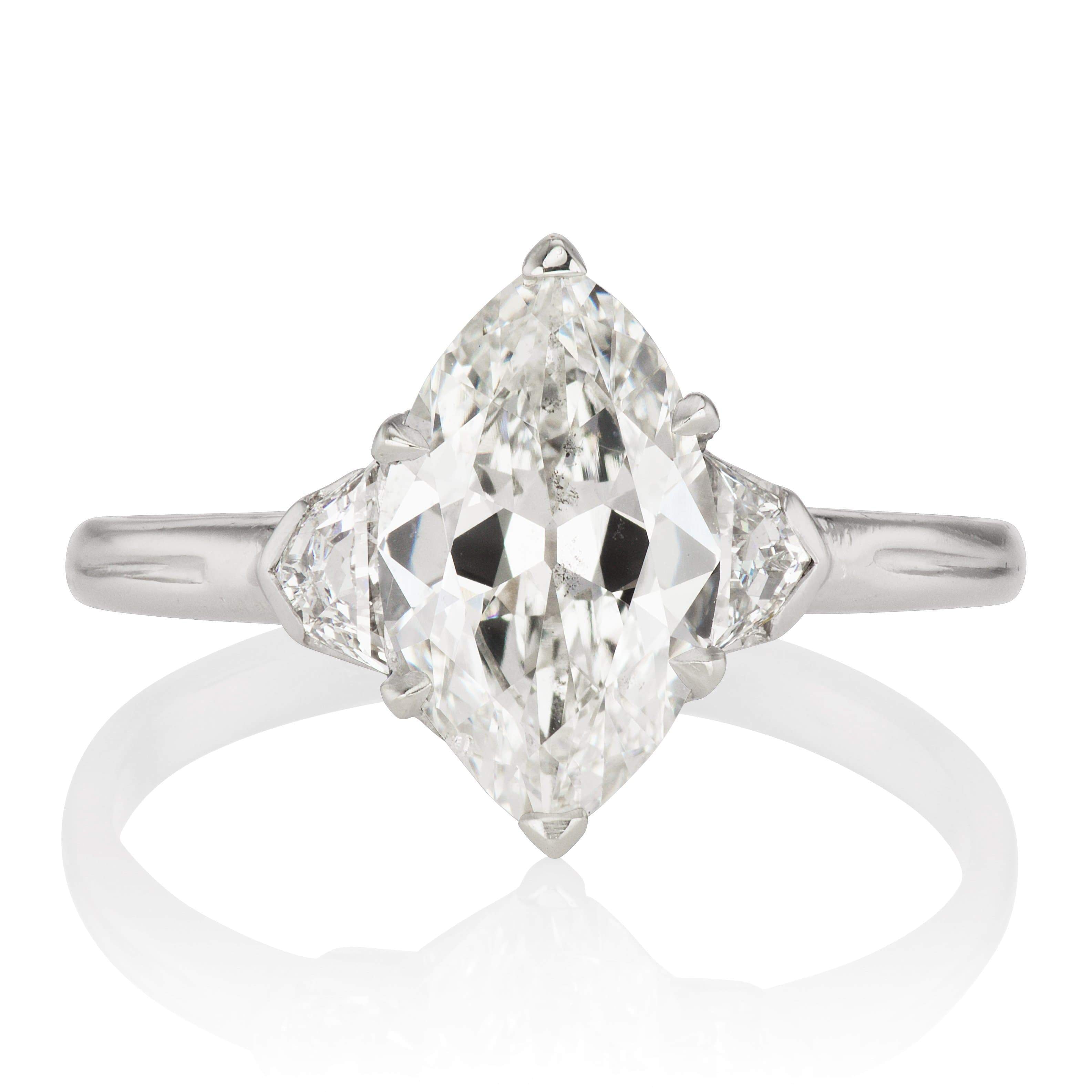 Marquise Engagement Ring with Half Moon Side Stones