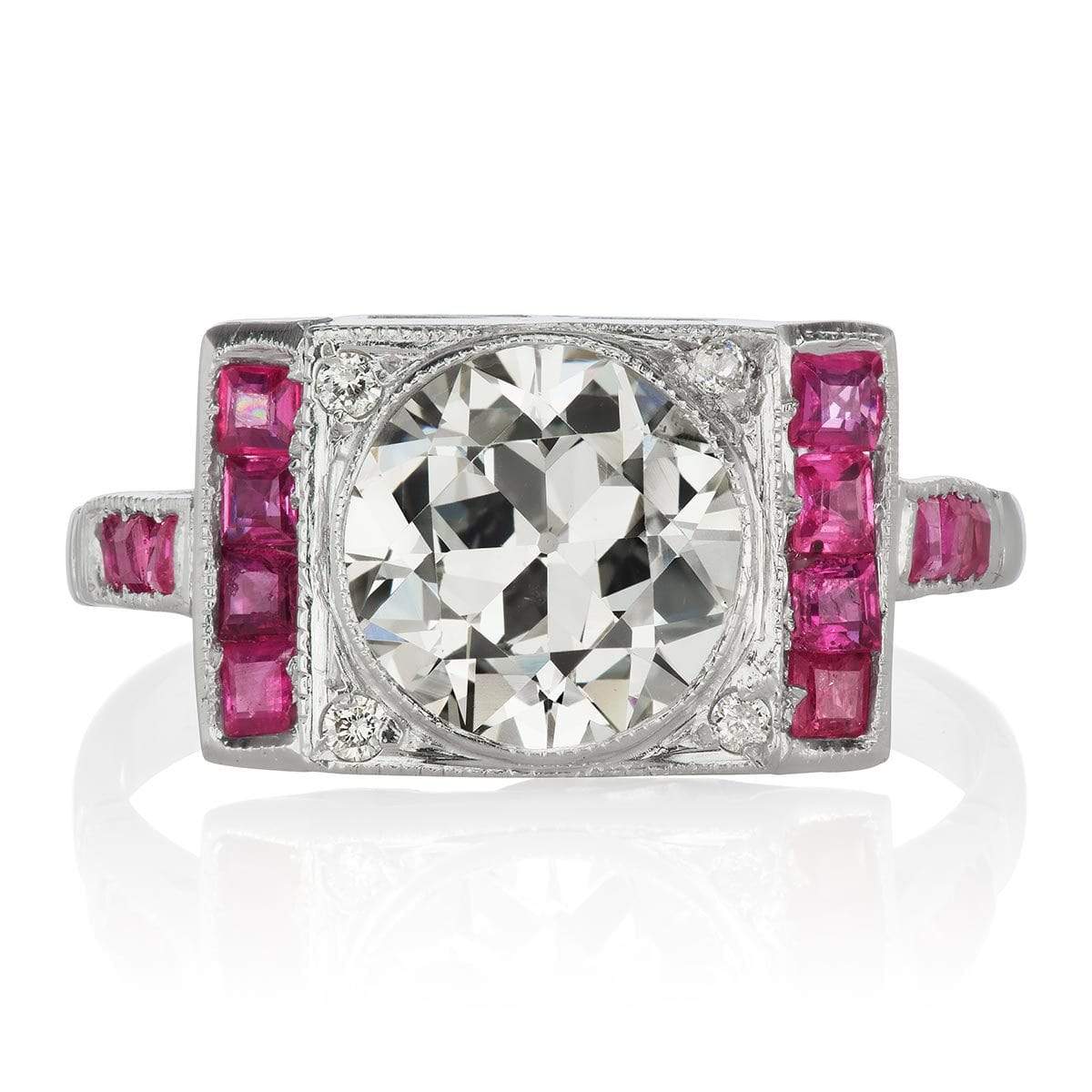 Vintage Rectangular Ruby & Diamond Engagement Ring