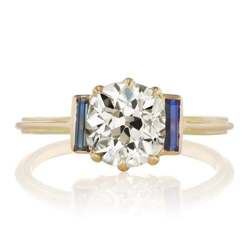 1.66 ct Diamond Engagement Ring with Sapphire Baguettes