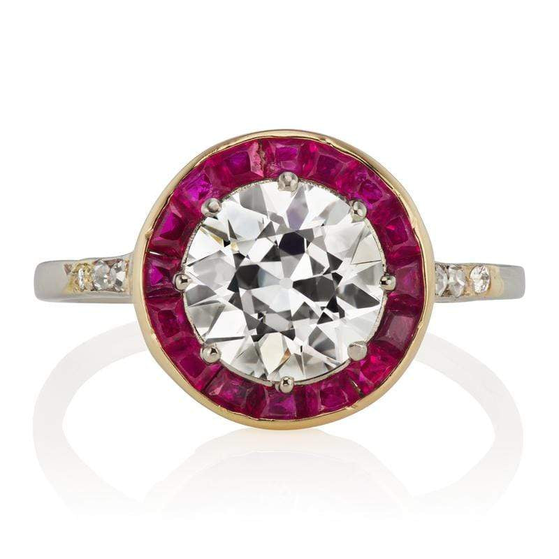 Art Deco Diamond & Ruby Halo Engagement Ring
