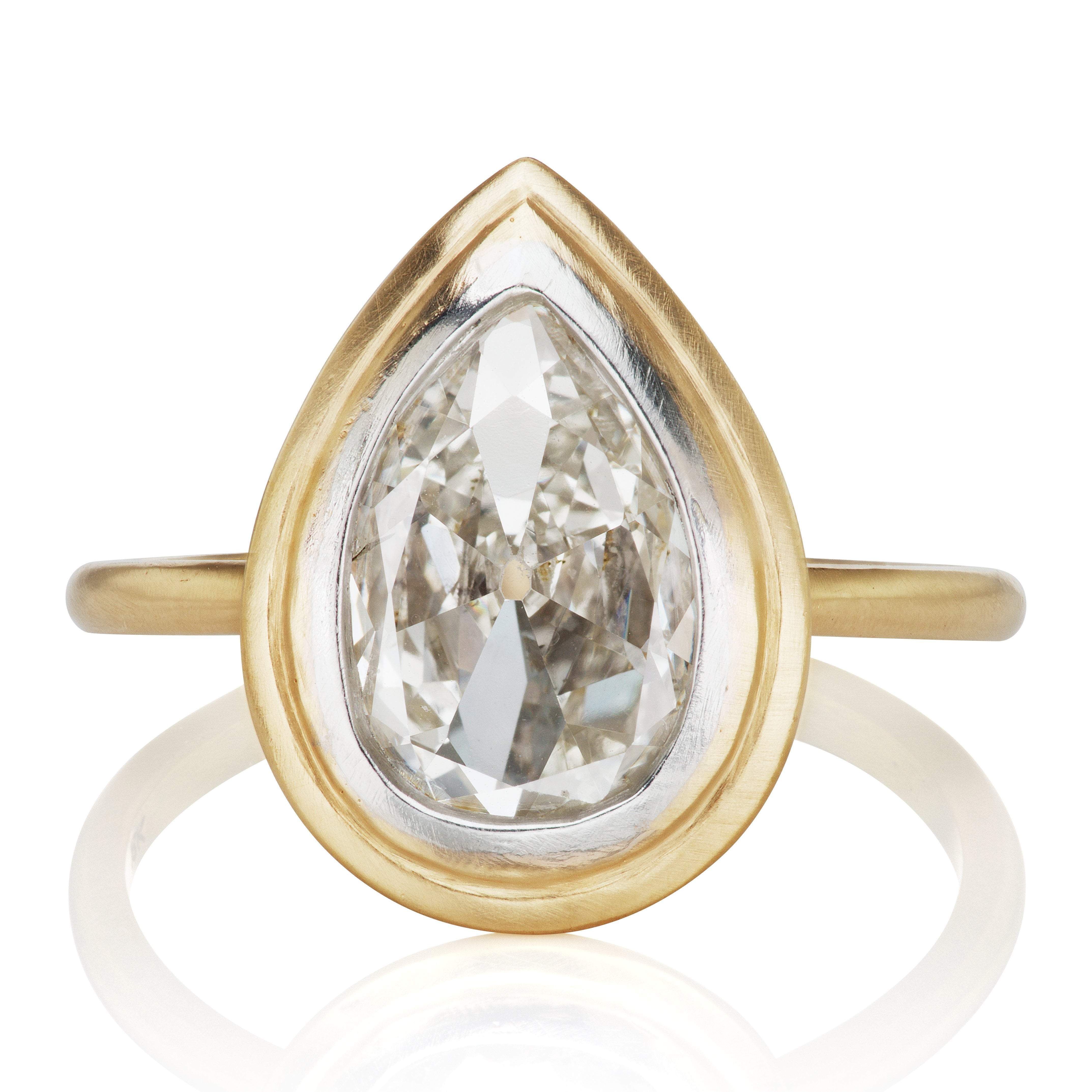 Pear Shaped Bezel Set Engagement Ring - 1.74 Ct | Victor Barbone