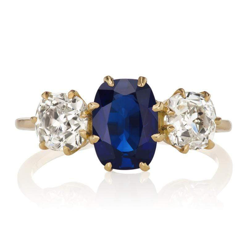 1.74 ct Sapphire Engagement Ring Diamond Side Stones
