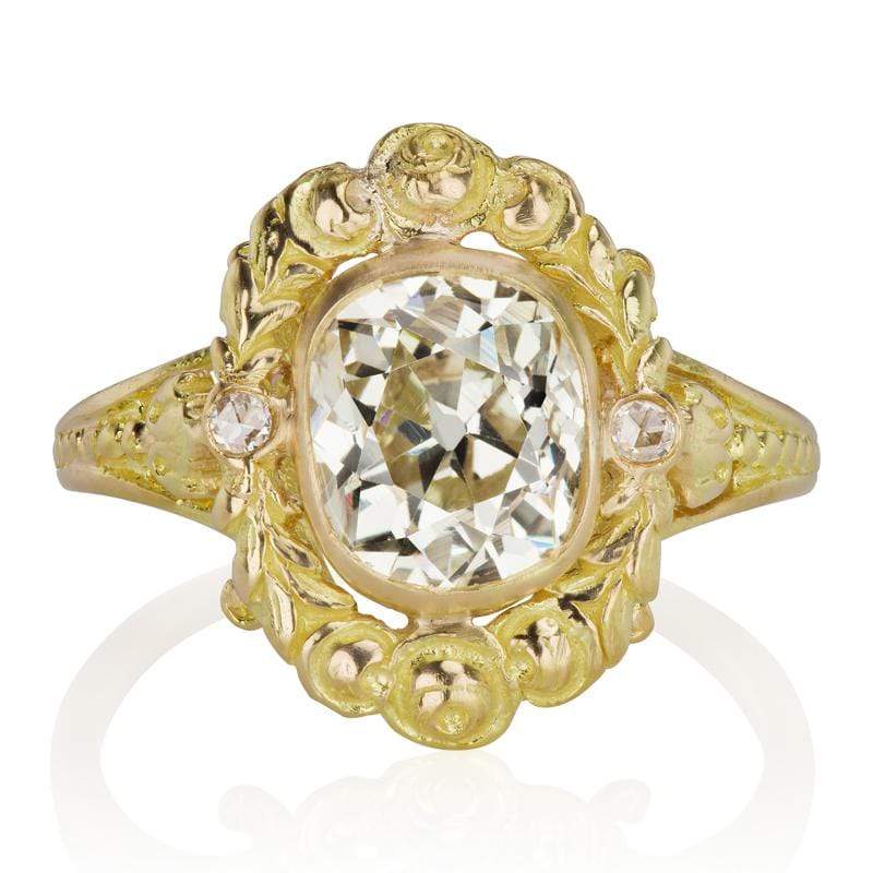 1.84ct Bezel Set Engagement Ring with Wreath Halo