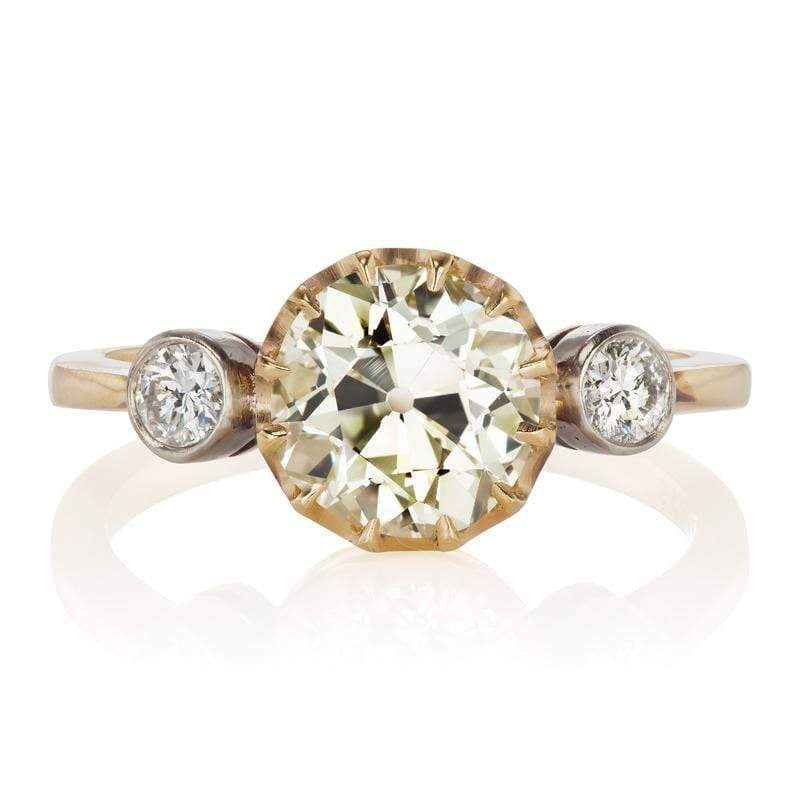 Two Tone Engagement Ring with Bezel Set Side Stones