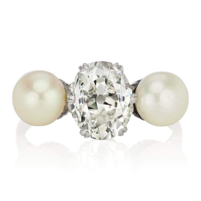 Engagement Ring With Pearl Side Stones Circa 1910 | Victor Barbone