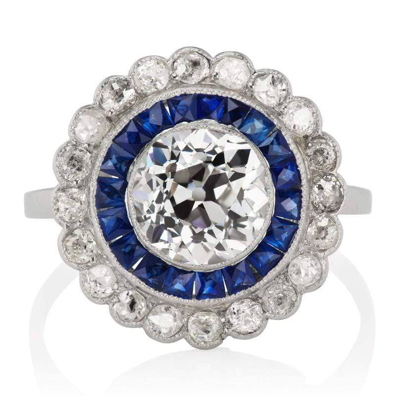 Sapphire & Diamond Double Halo Engagement Ring