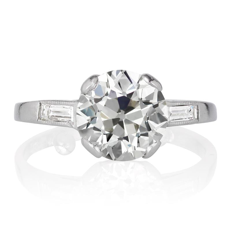1930 Diamond Engagement Ring with Bezel Set Baguettes
