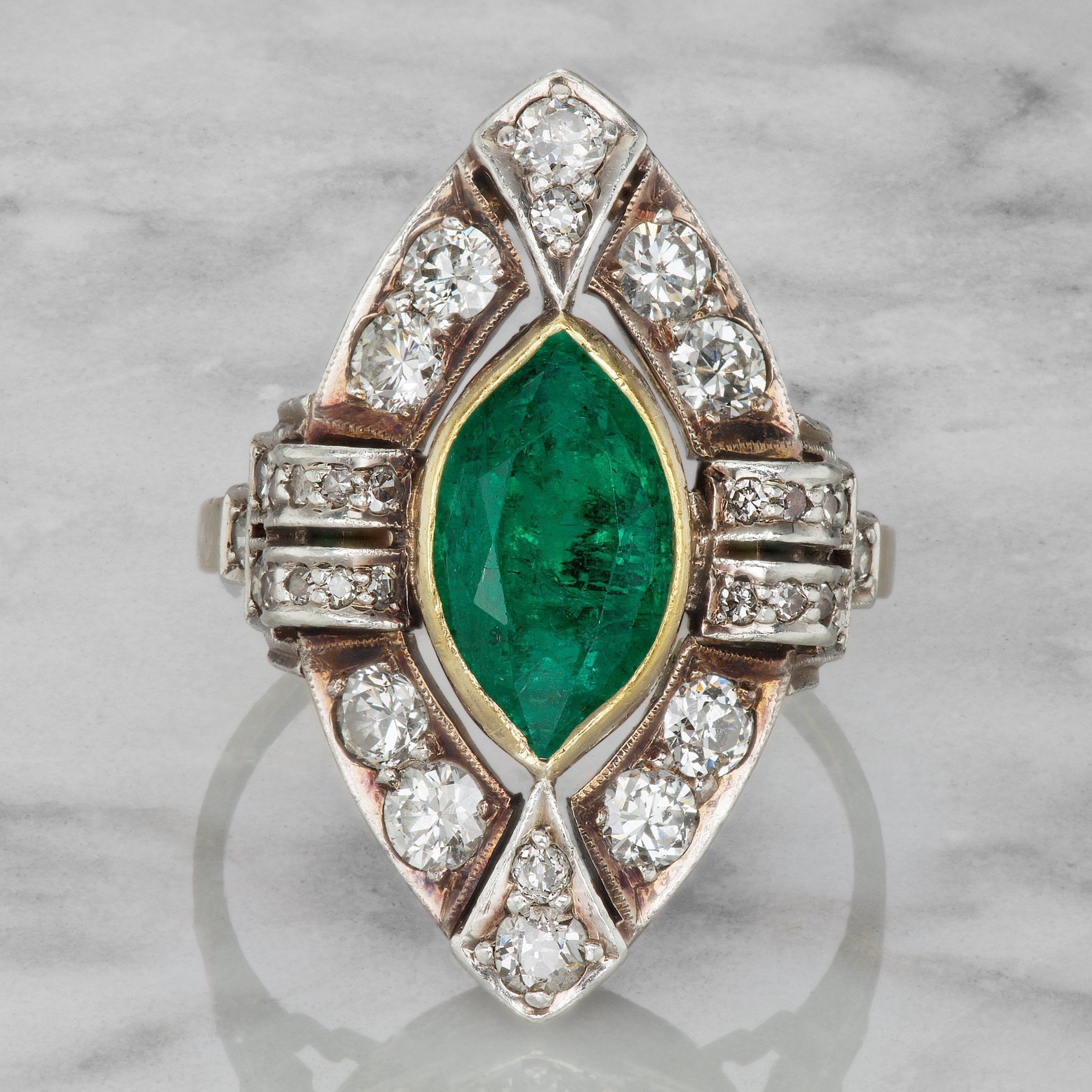 Marquise Cut Emerald Engagement Ring Circa 1910 | Victor Barbone