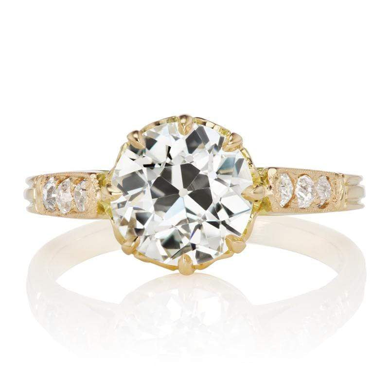 Low Profile 2 carat Old European Cut Engagement Ring with Side Stones