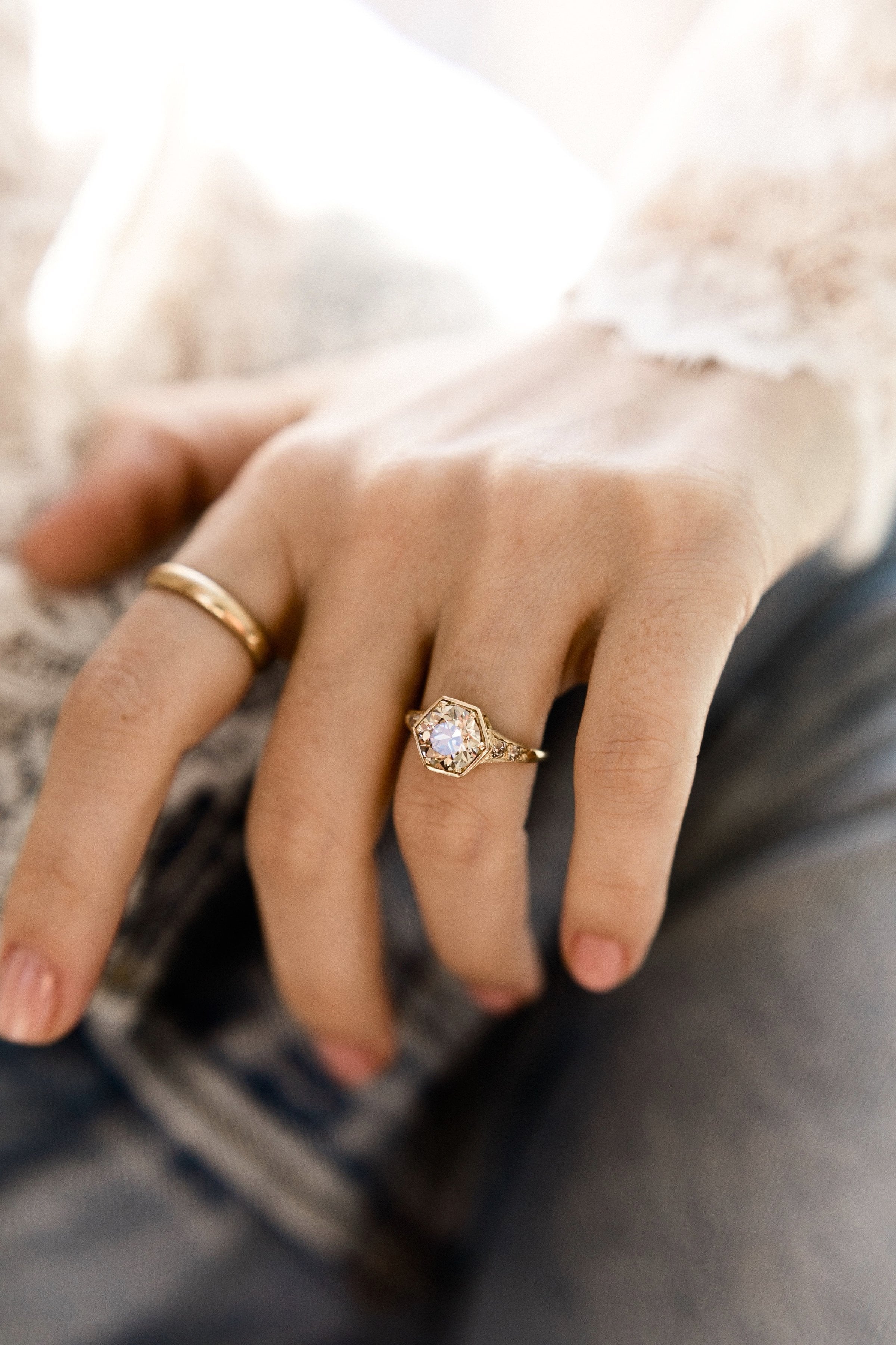 2.04ct old European cut Diamond Hexagon Diamond Engagement Ring