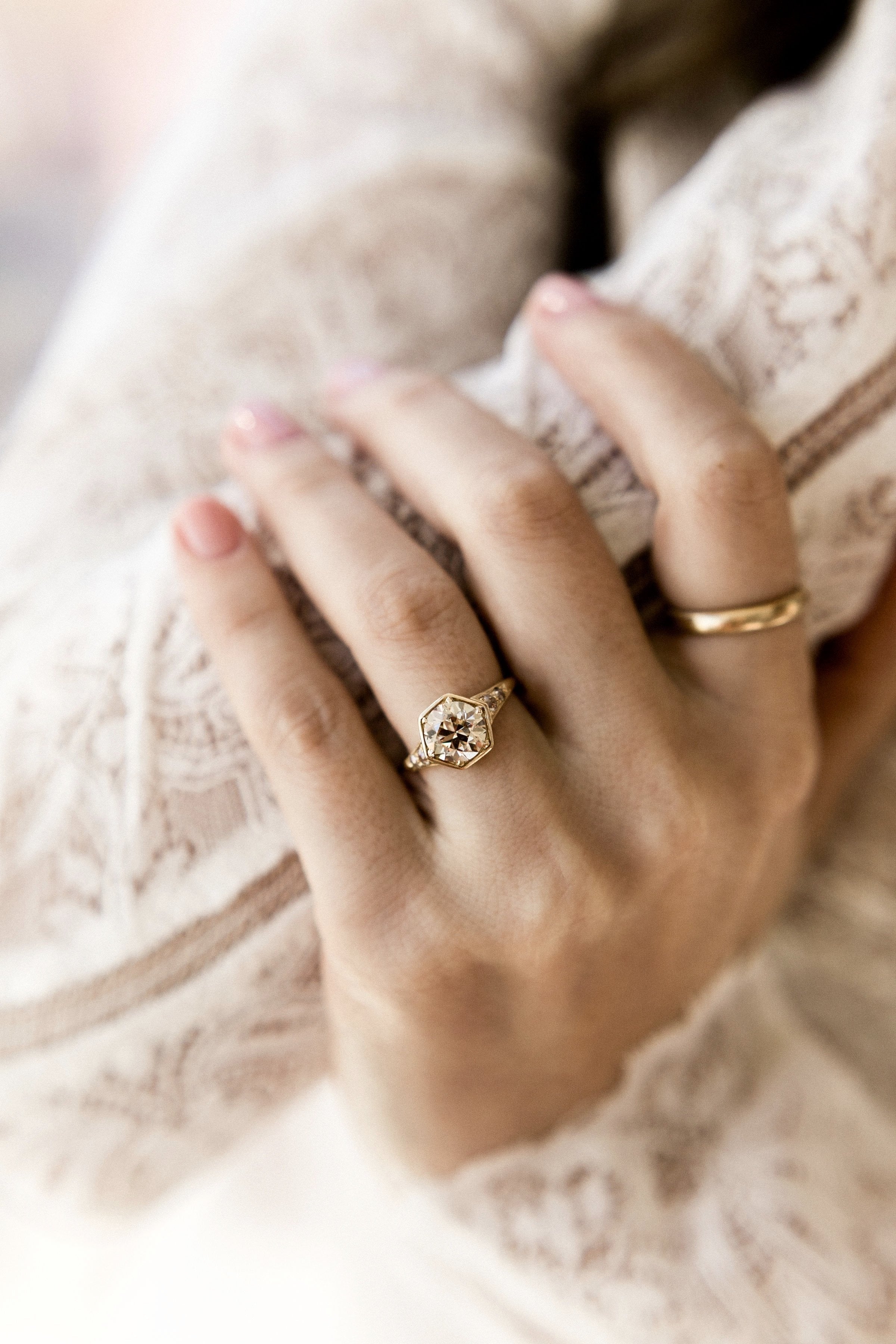 2.04ct old European cut Diamond Hexagon Diamond Engagement Ring