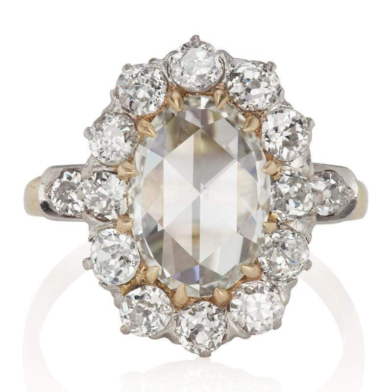 Antique Oval Rose Cut Diamond Halo Engagement Ring