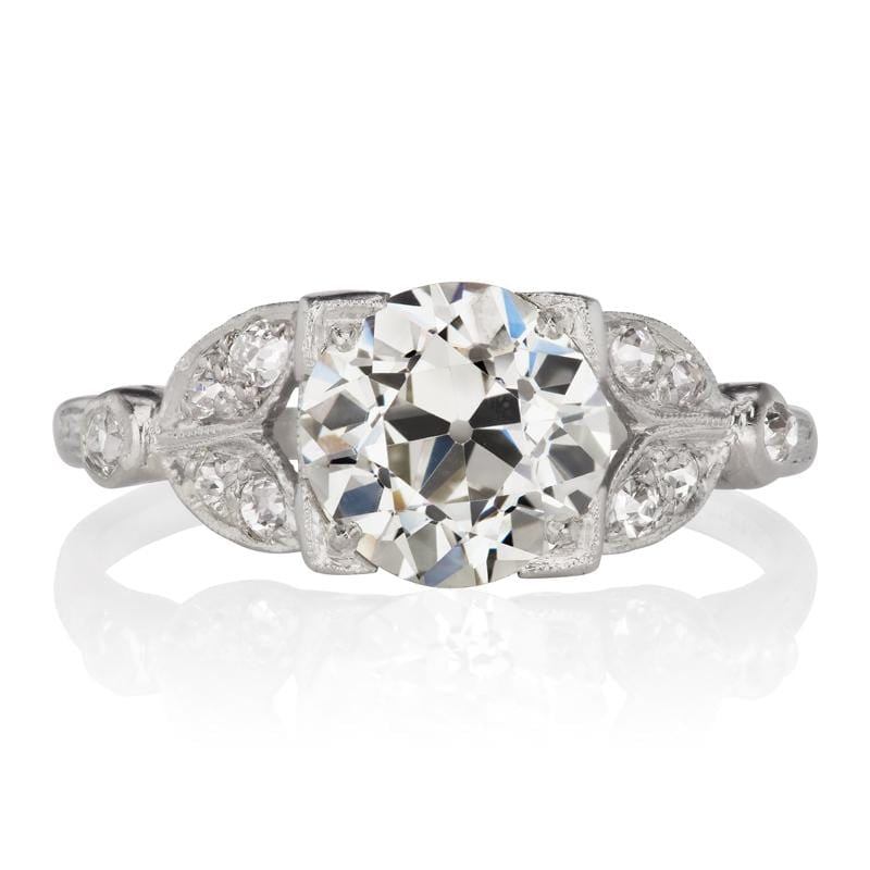 Edwardian Platinum Box Set Floral Engagement Ring