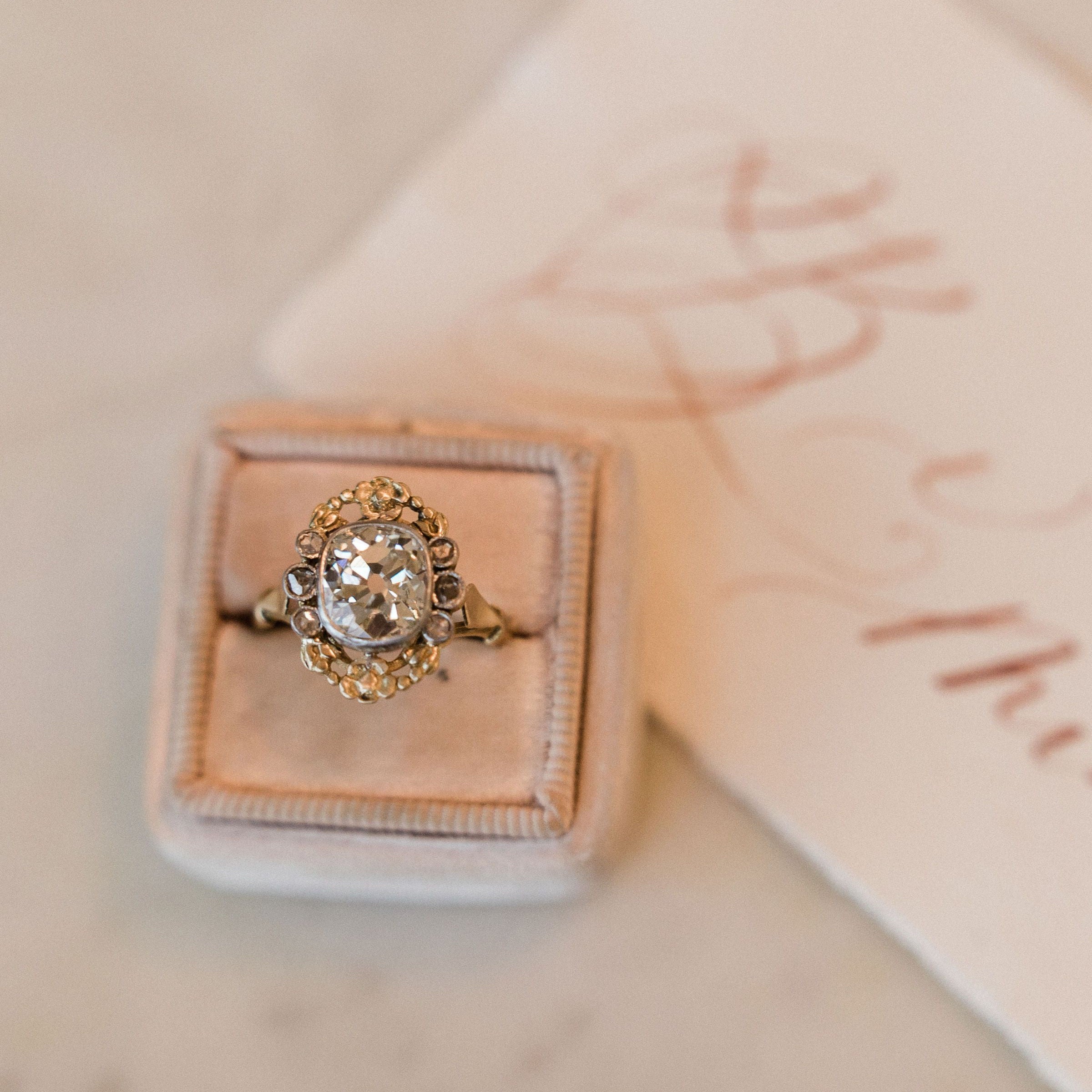 2.14ct old mine cut diamond Antique Art Nouveau Engagement Ring