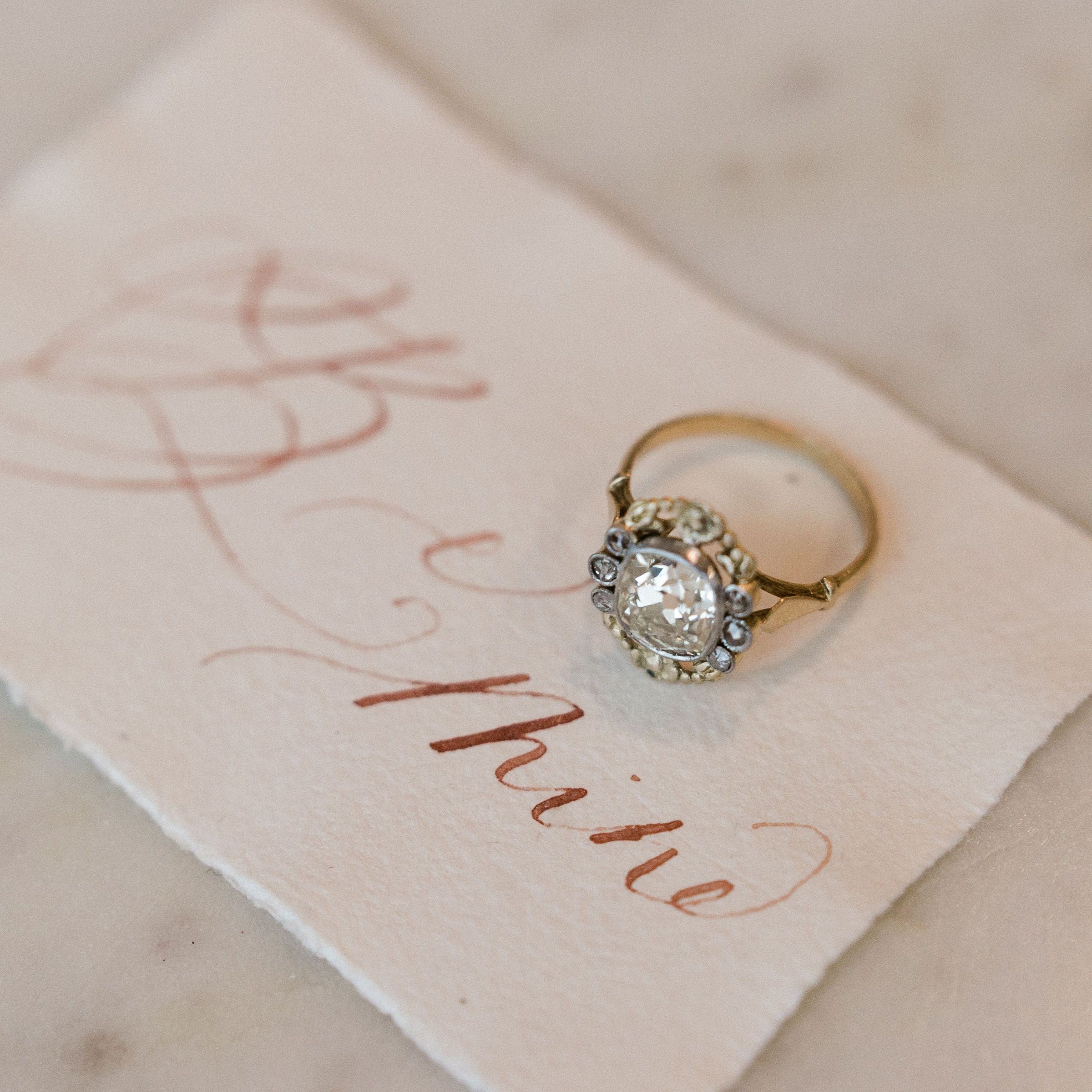 2.14ct old mine cut diamond Antique Art Nouveau Engagement Ring