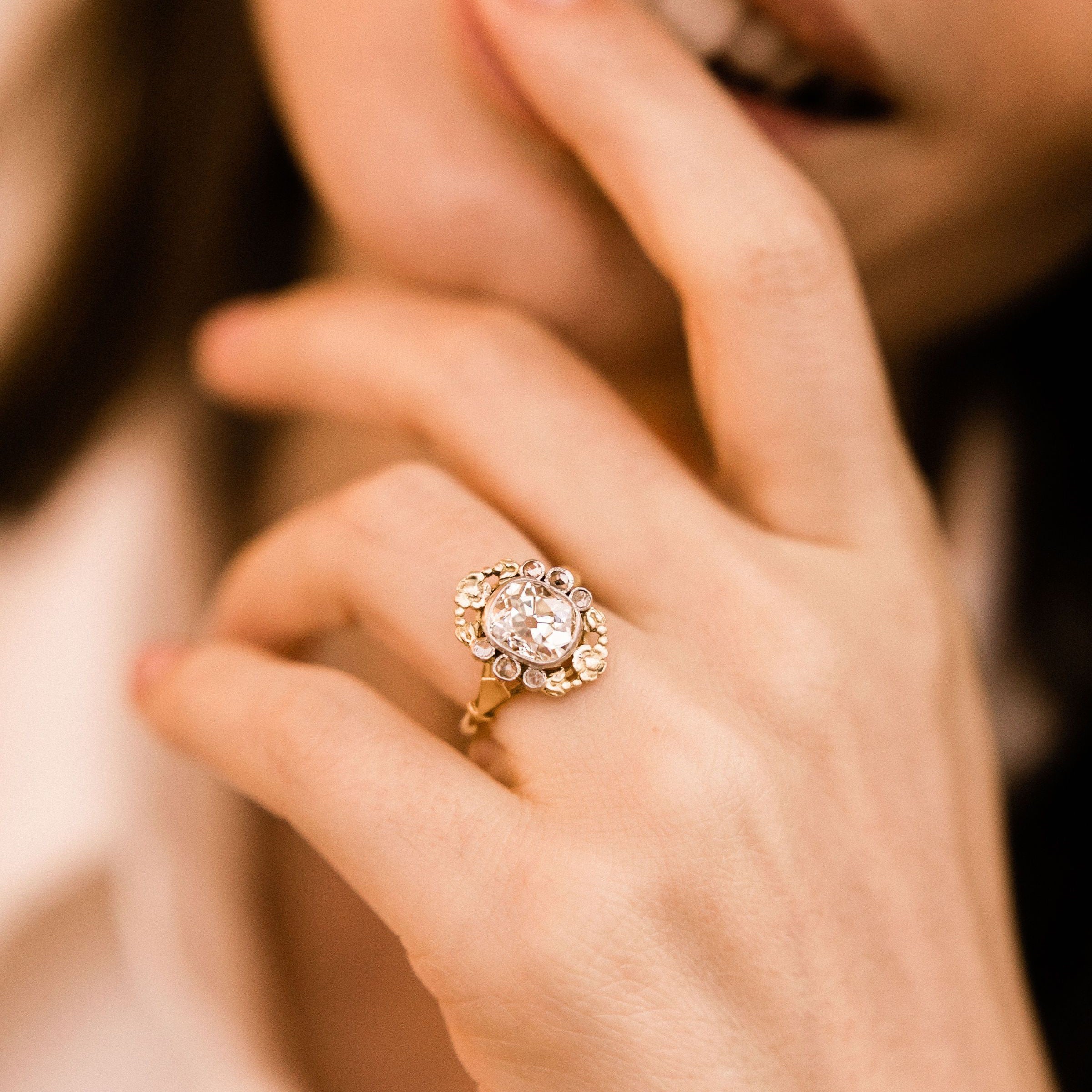 2.14ct old mine cut diamond Antique Art Nouveau Engagement Ring