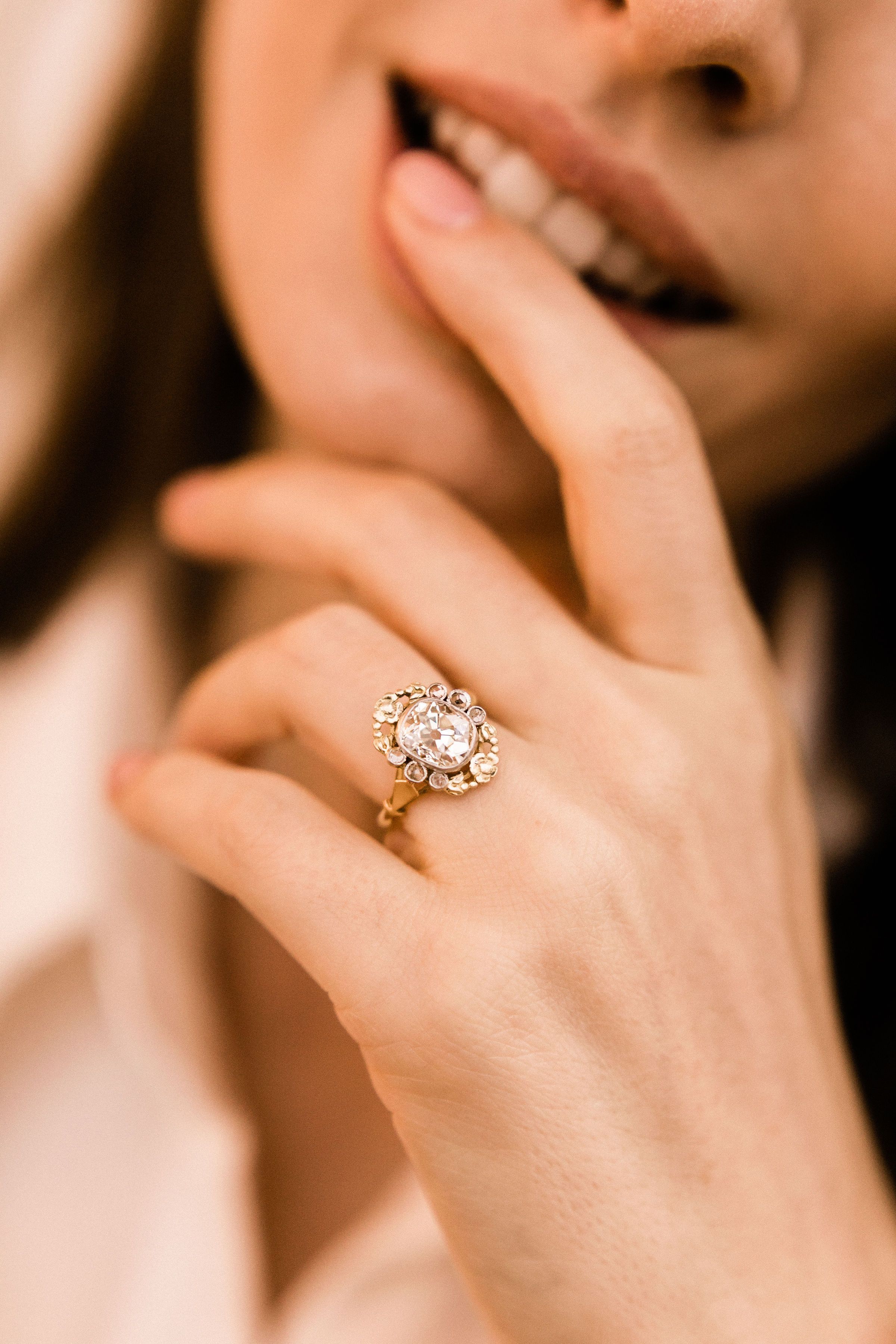 2.14ct old mine cut diamond Antique Art Nouveau Engagement Ring