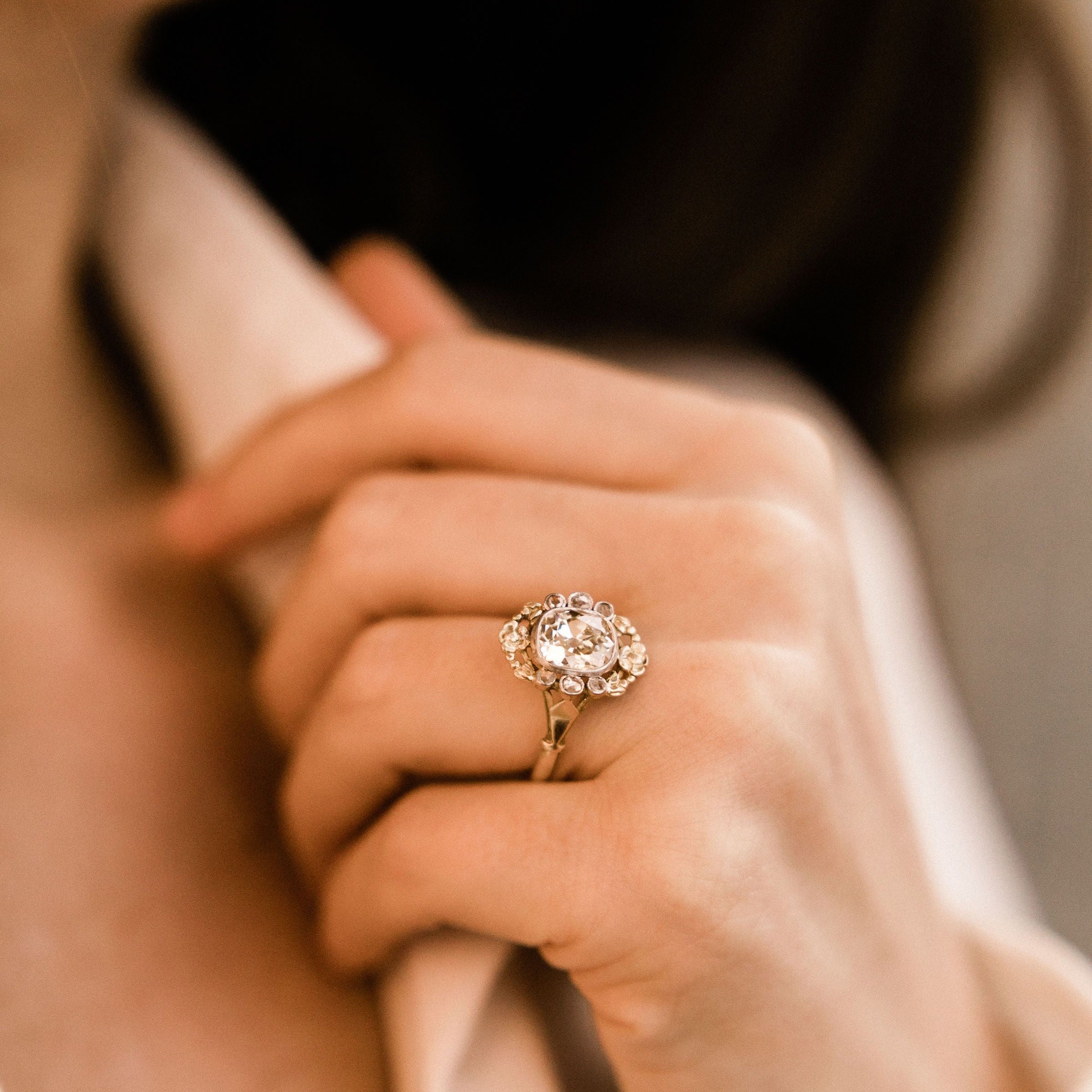 2.14ct old mine cut diamond Antique Art Nouveau Engagement Ring