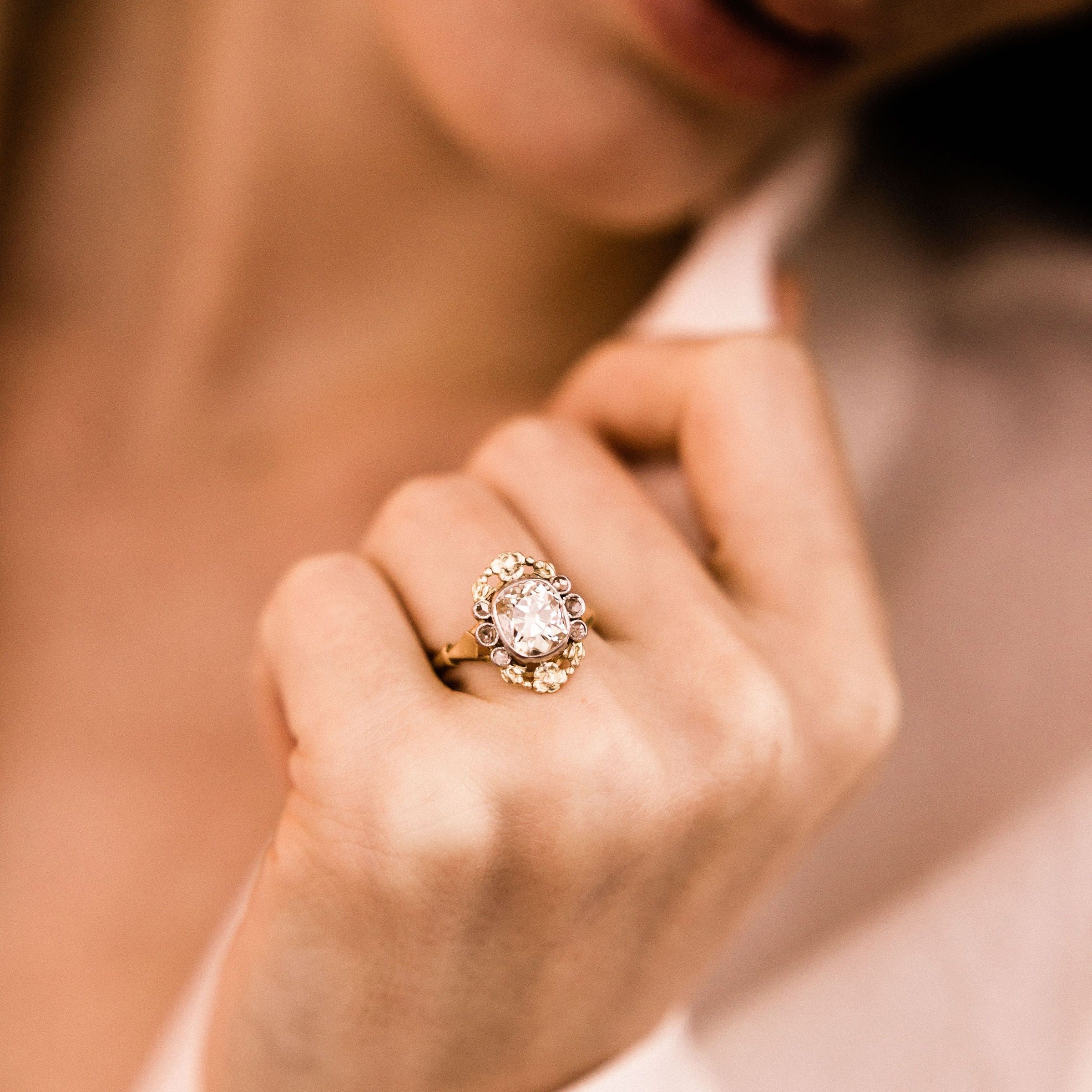 2.14ct old mine cut diamond Antique Art Nouveau Engagement Ring