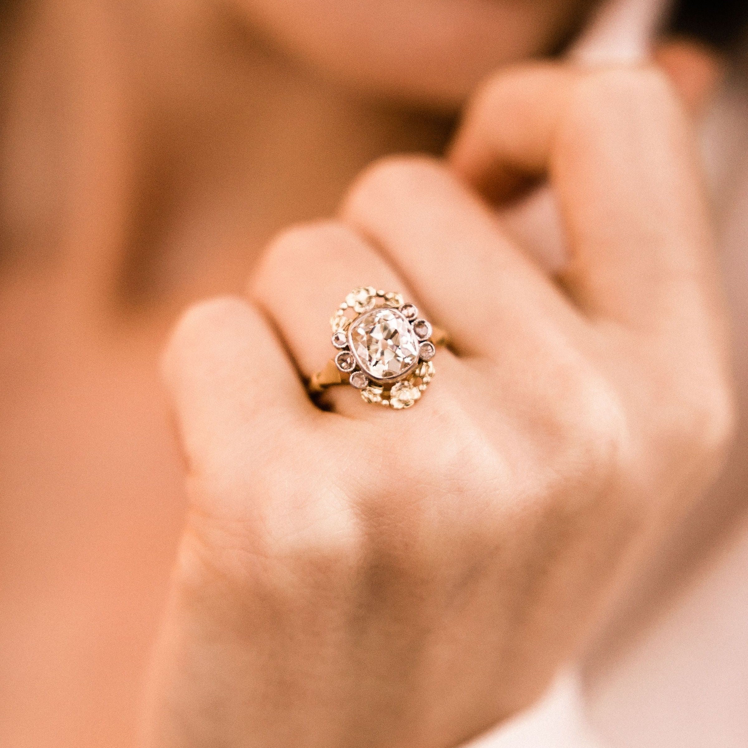 2.14ct old mine cut diamond Antique Art Nouveau Engagement Ring