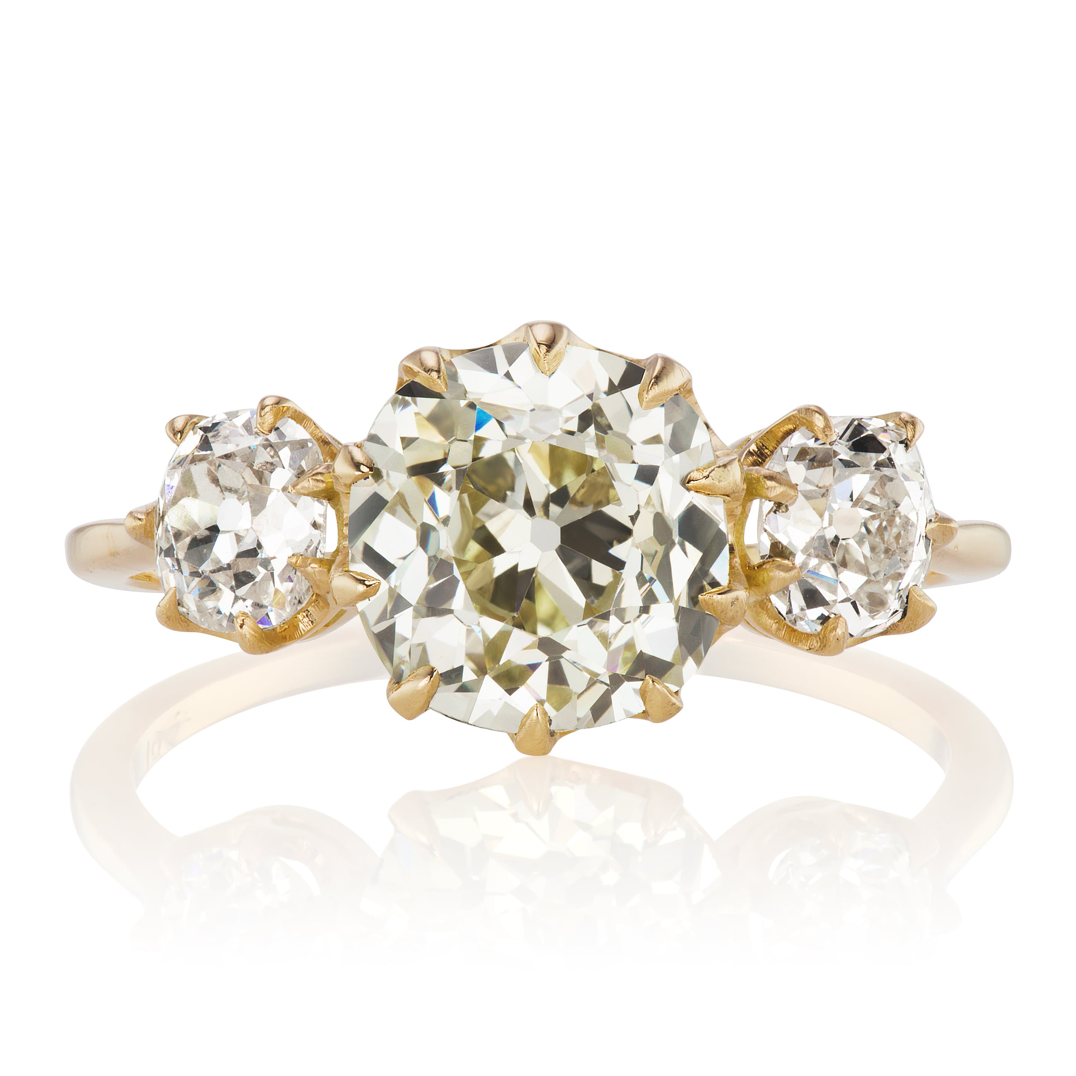 Three Stone Old Mine Cut Diamond Engagement Ring