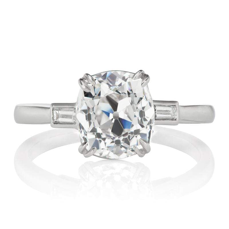 Old Mine Cut Diamond Engagement Ring with Baguettes