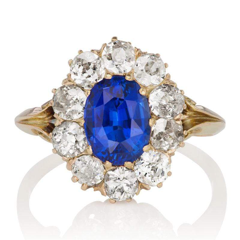 Oval Cut Sapphire Old European Cut Diamond Halo