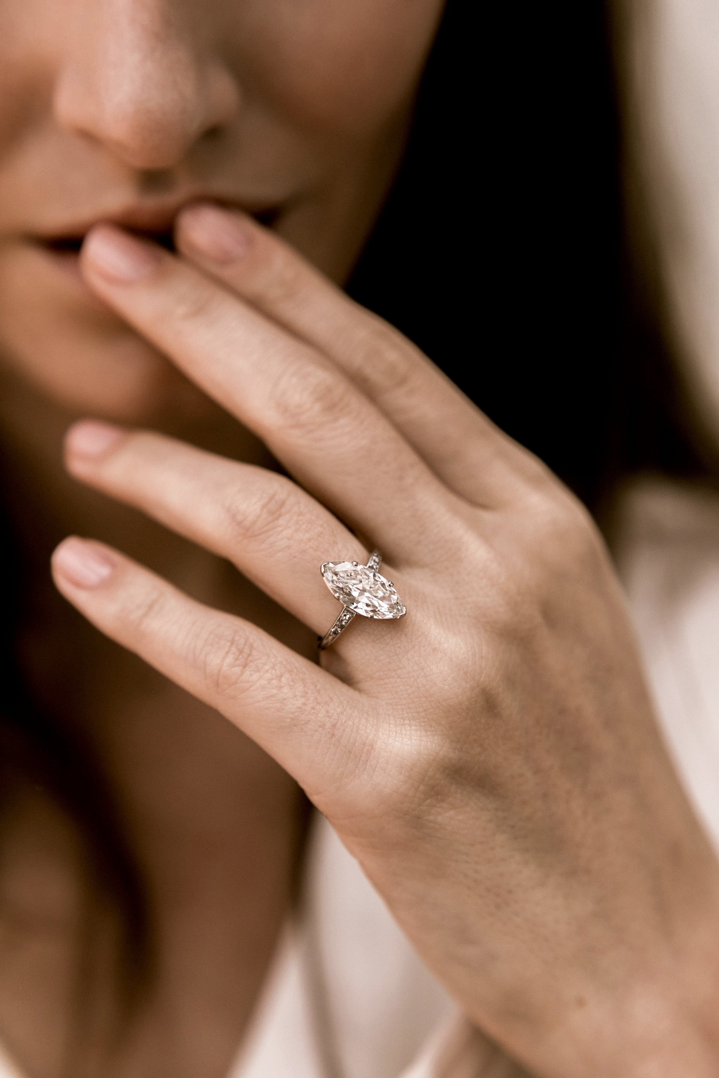 2.64ct Marquise Diamond Platinum Marquise Engagement Ring Circa 1920